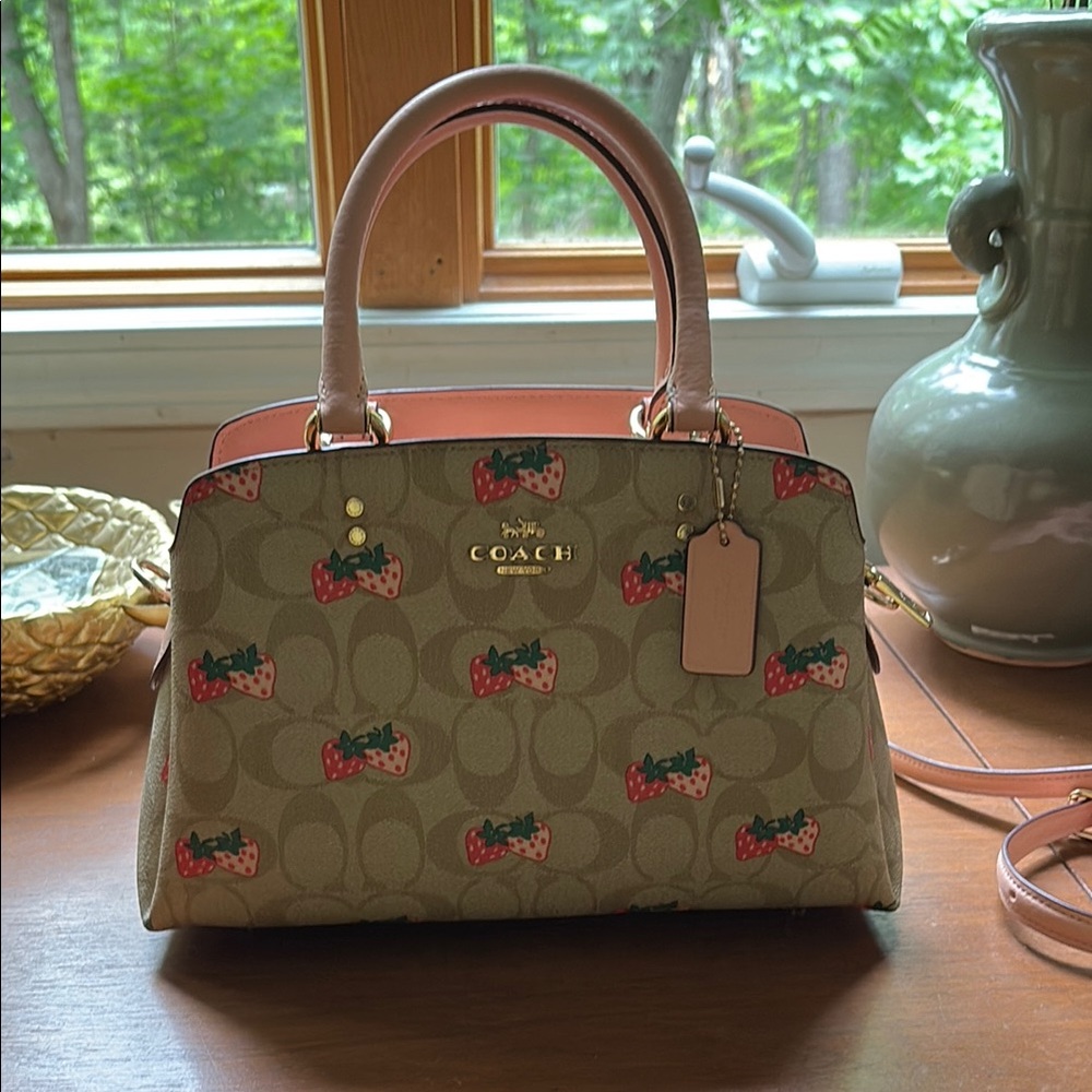 Mini lillie Carryall In Signature Canvas With Strawberry Print Coach Purse NEW!!